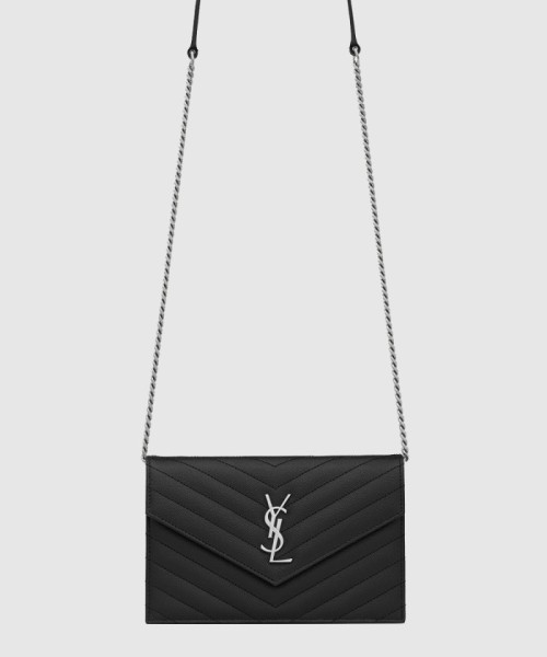 [SAINT LAURENT-생로랑]그랑 드 뿌드르 가죽 소재 cassandre 엔벨로프 체인 지갑 742920