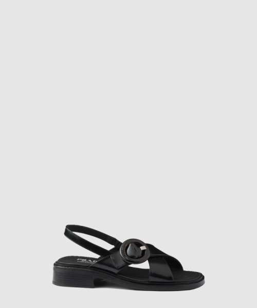 [PRADA-프라다]버클이 달린 브러시드 가죽 샌들 1X962N