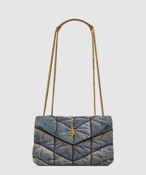[SAINT LAURENT-생로랑]메탈릭 체인 데님 숄더백 759337