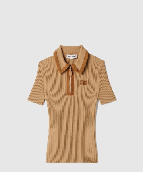 [MIUMIU-미우미우]리브드 니트 캐시미어 폴로 스웨터 MMLB74