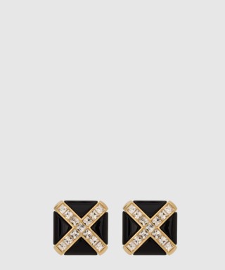[SAINT LAURENT-생로랑]레진과 메탈 소재의 크리스탈 크로스 이어링 805022